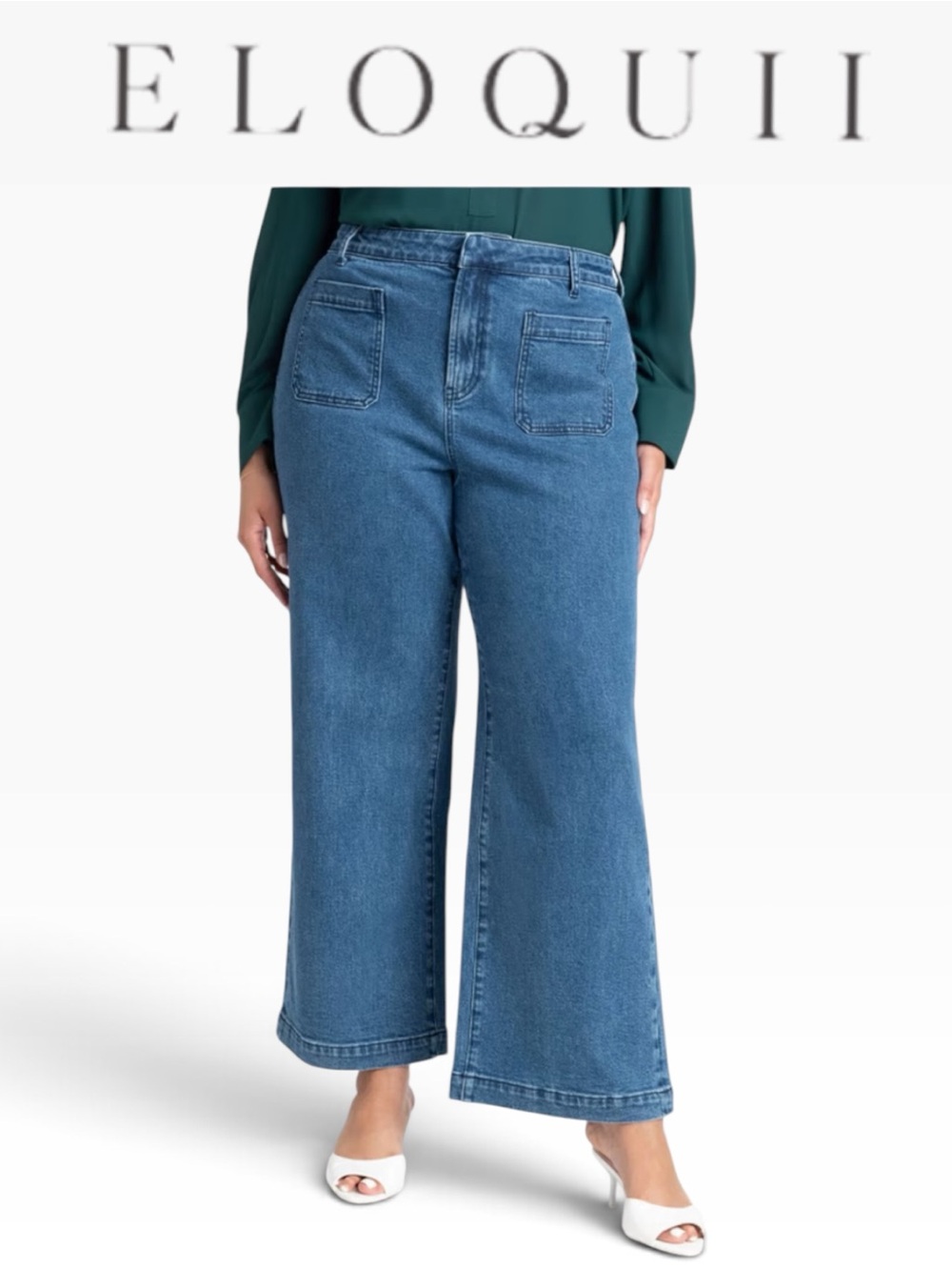 NWT ELOQUII THE TROUSER JEAN WIDE LEG HIGH RISE MEDIUM WASH DENIM SIZE 16 PLUS